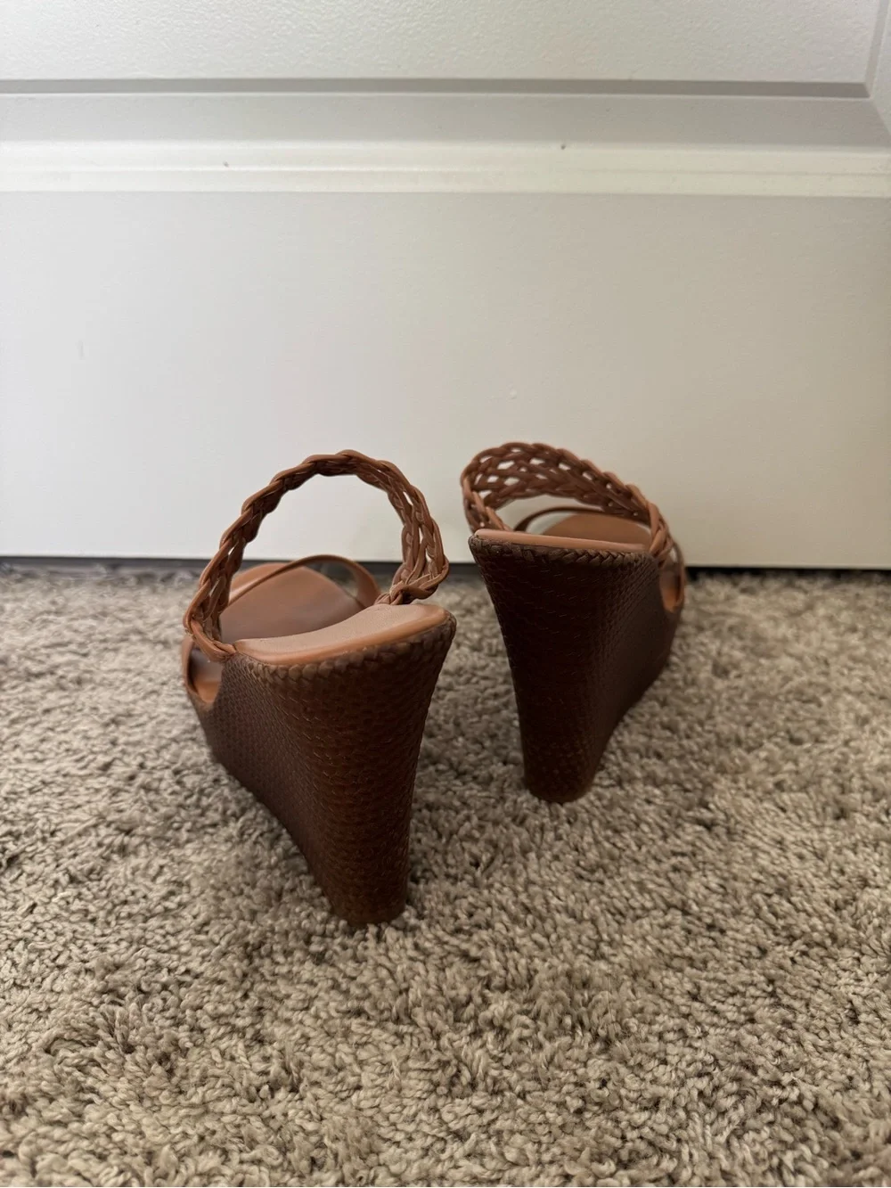Women's Braided Strap Tan Wedge Sandals